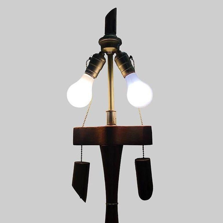 Restored High Style Koa Wood & Rattan Sculptural Floor Lamp w Ricemat Wrap, Pair - 13