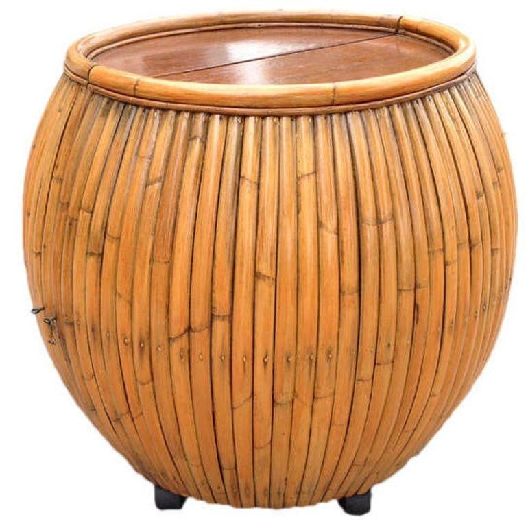 Restored Large 1940s Rattan and Mahogany Pumpkin Bar - 2