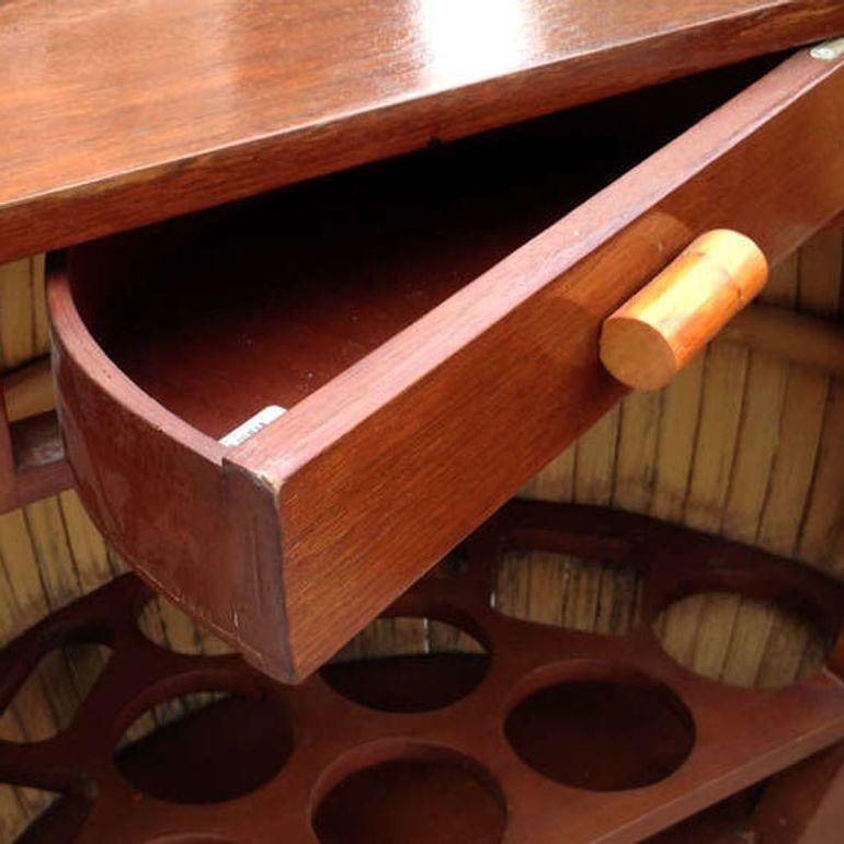 Restored Large 1940s Rattan and Mahogany Pumpkin Bar - 6