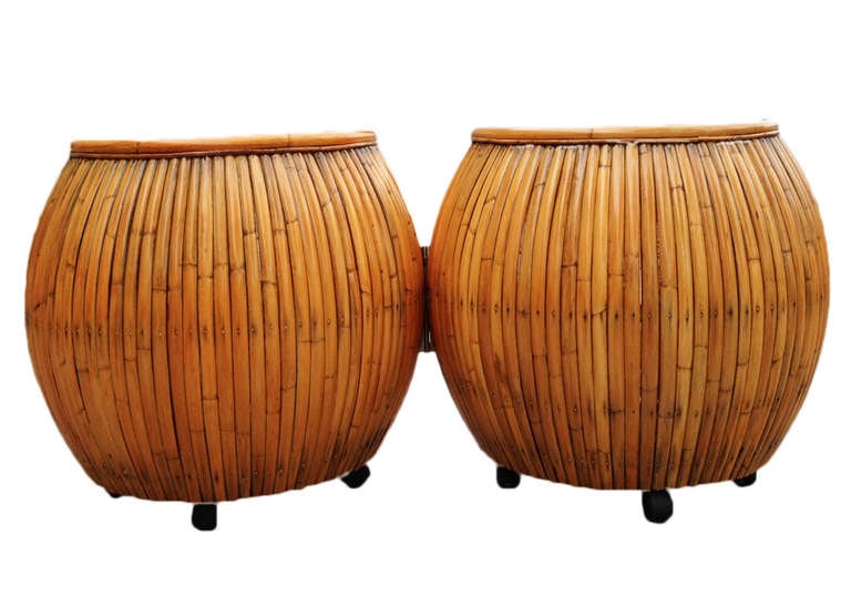 Restored Large 1940s Rattan and Mahogany Pumpkin Bar - 9