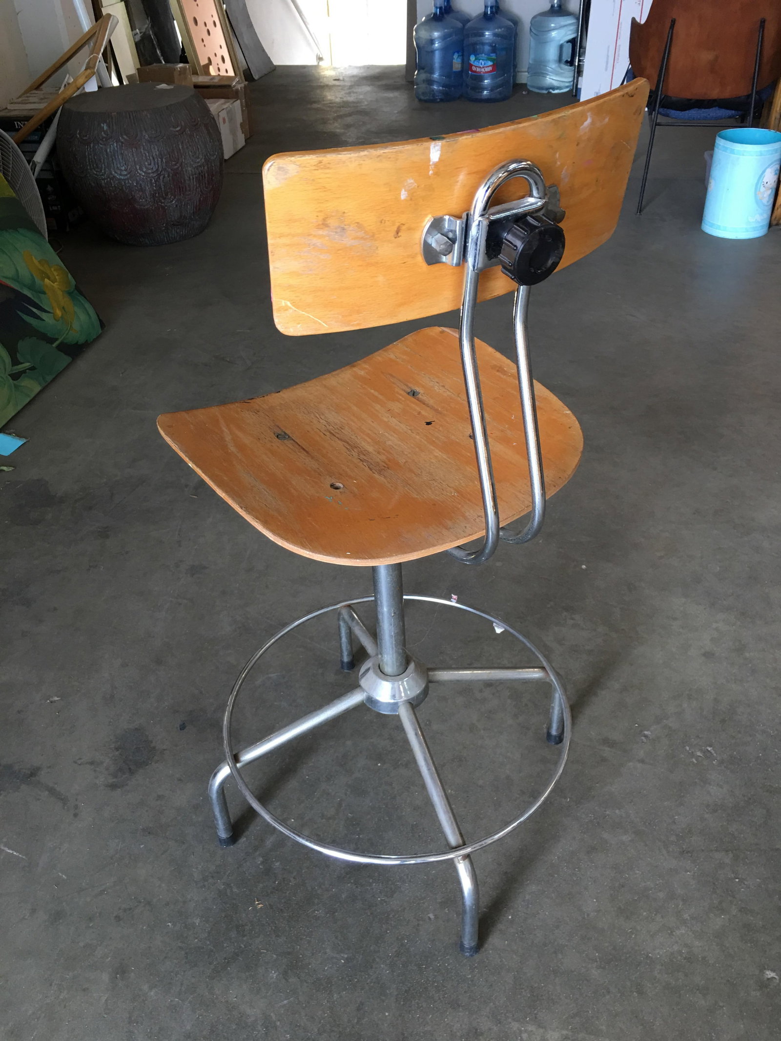 Italian Chrome and Formed Birch Plywood Artist Drafting Work Chair - 18