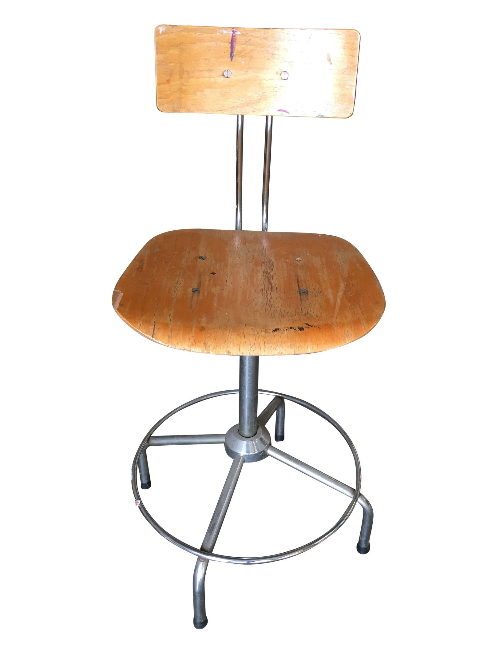 Italian Chrome and Formed Birch Plywood Artist Drafting Work Chair - 9