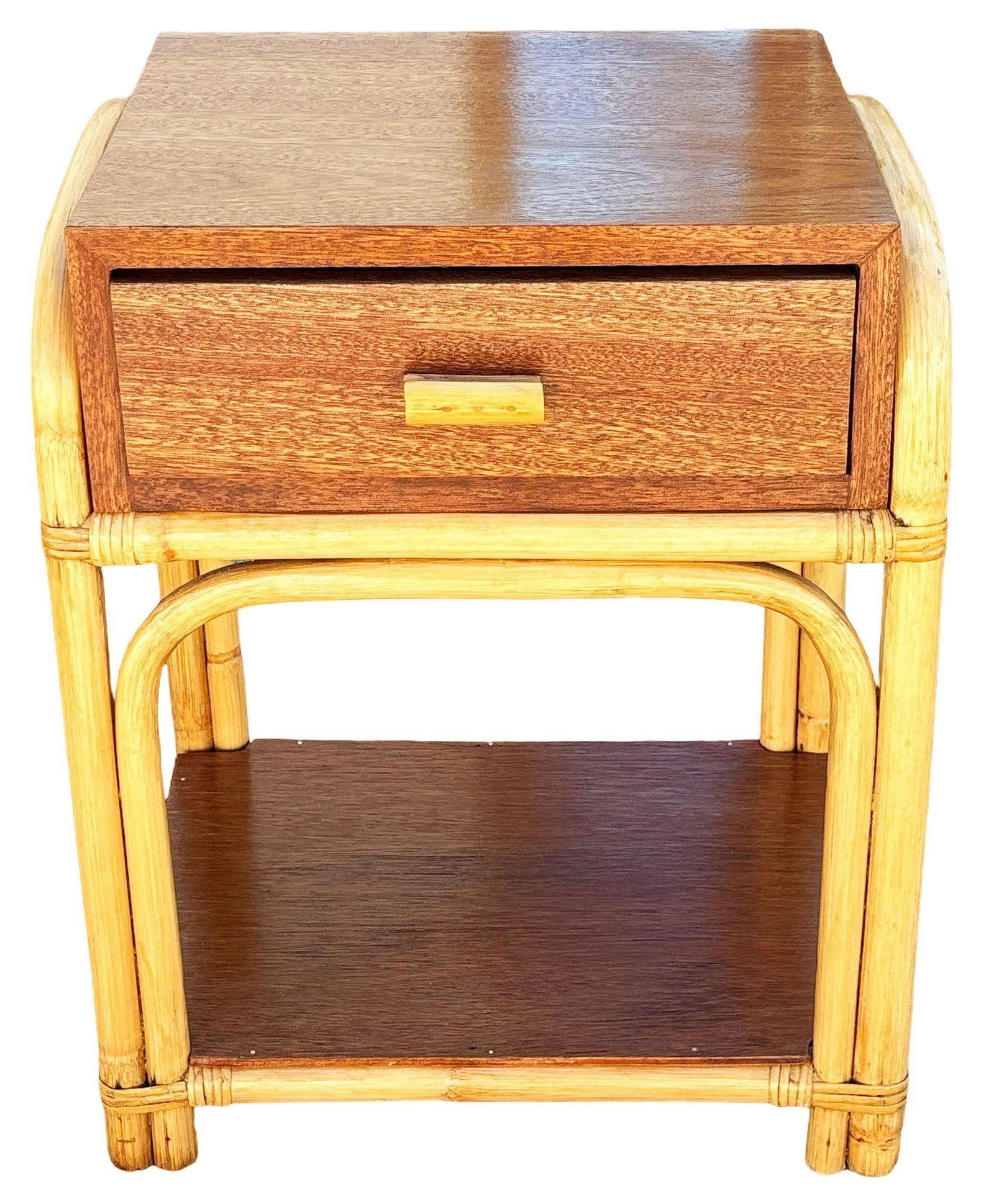 Restored Rare Modernist Mahogany Nightstand w/ Arched Rattan Sides - 3