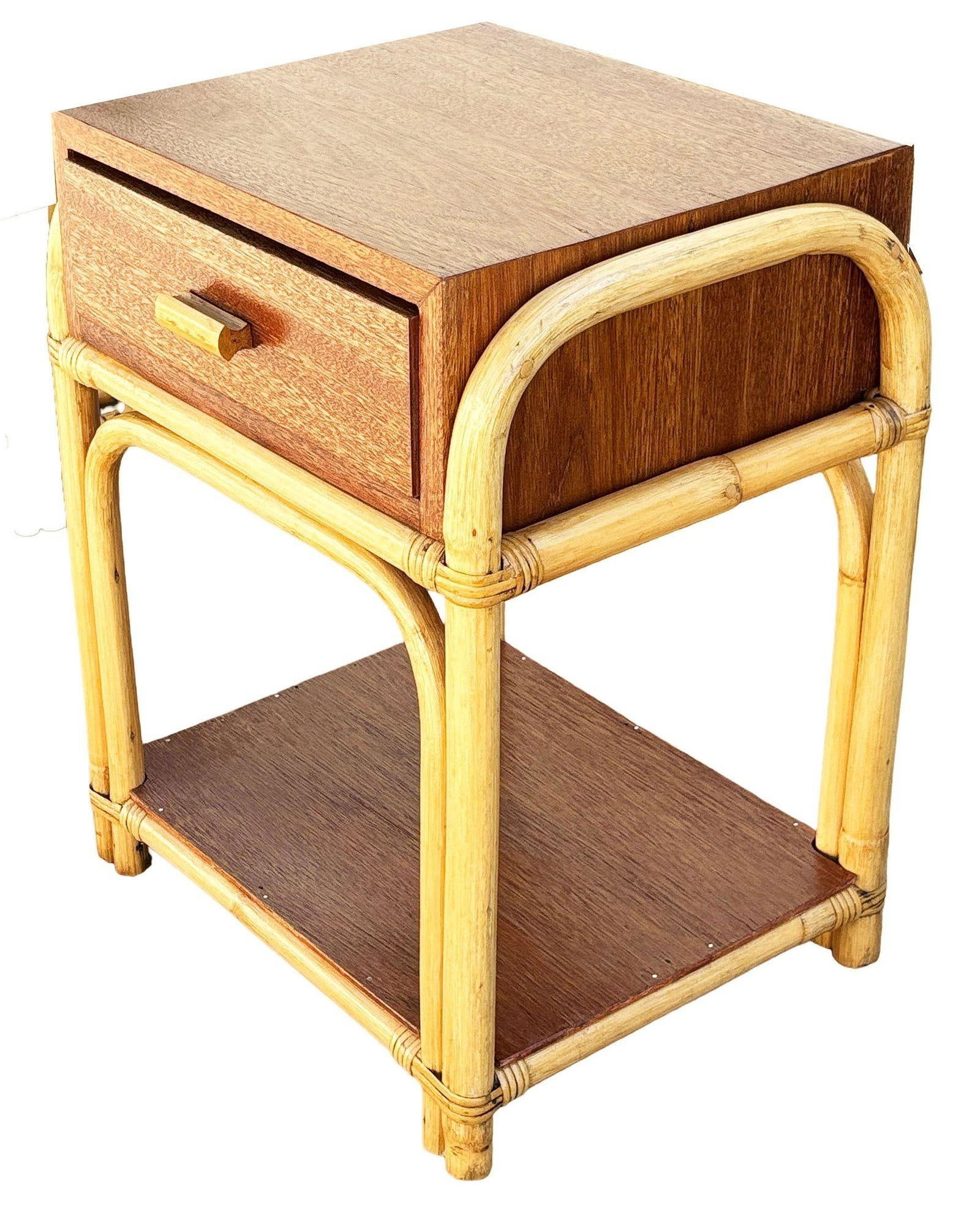 Restored Rare Modernist Mahogany Nightstand w/ Arched Rattan Sides - 4
