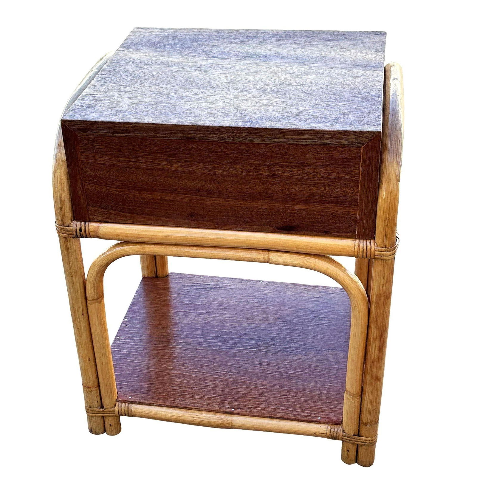 Restored Rare Modernist Mahogany Nightstand w/ Arched Rattan Sides - 6