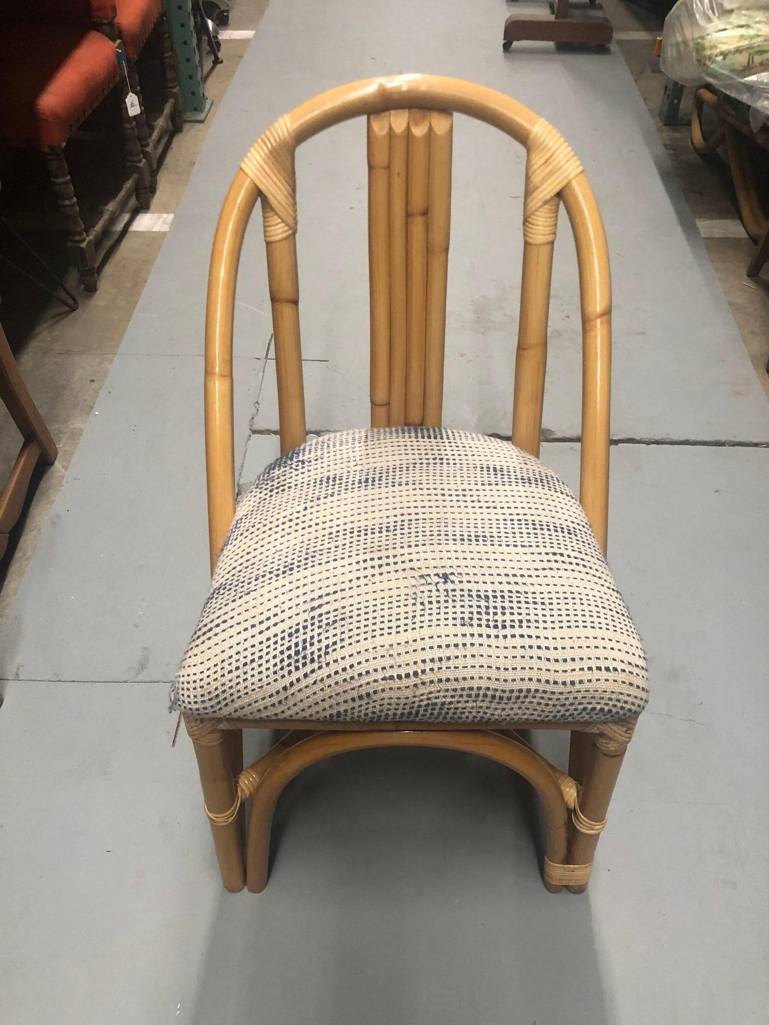 Restored Mid-Century Swoop Horseshoe Back Rattan Accent Chair - 3