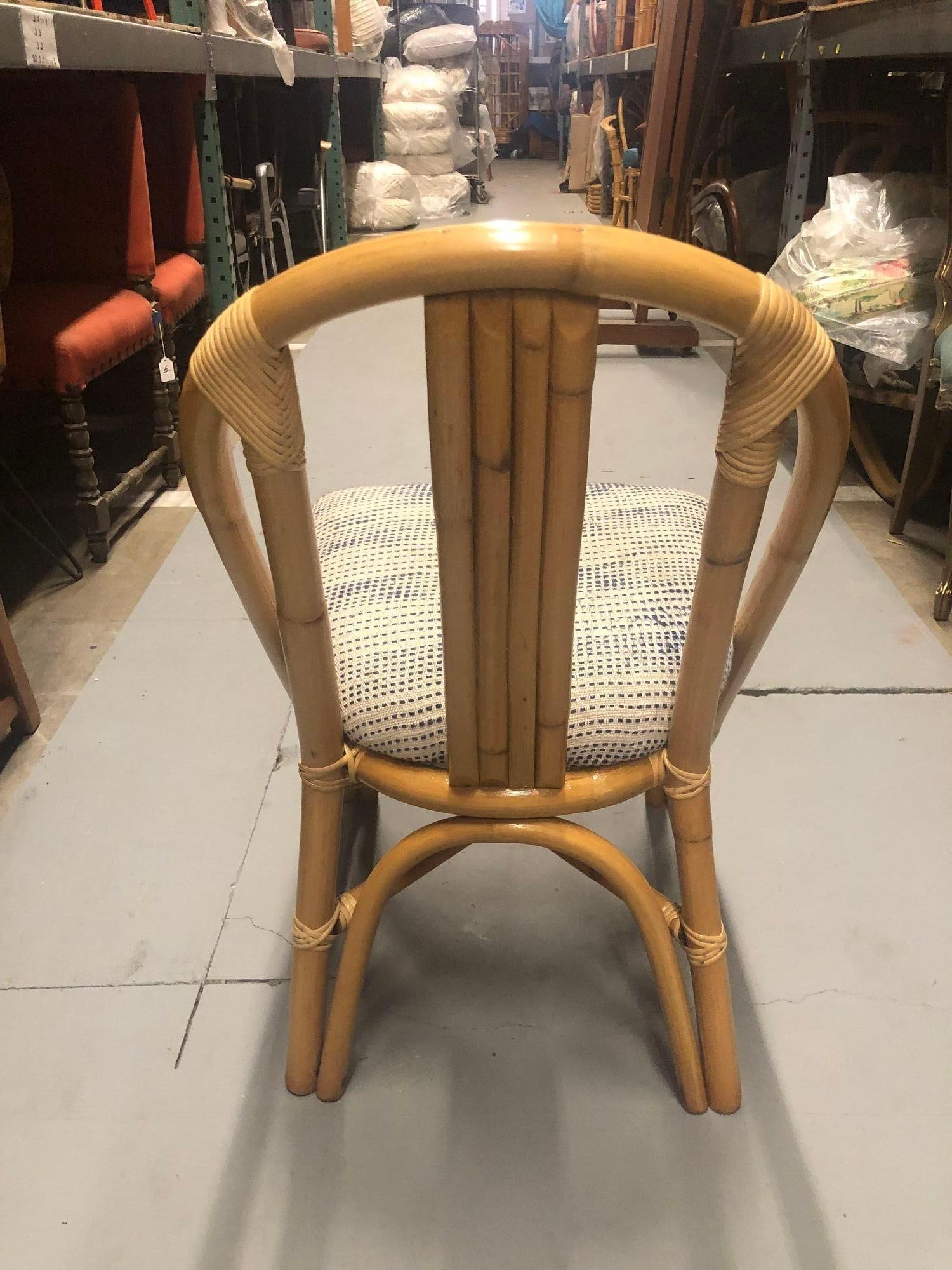 Restored Mid-Century Swoop Horseshoe Back Rattan Accent Chair - 5