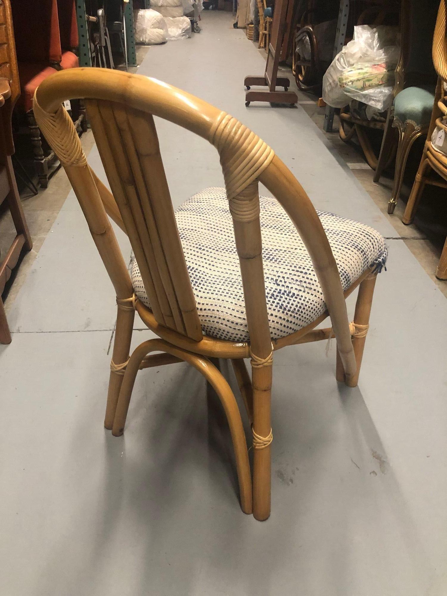 Restored Mid-Century Swoop Horseshoe Back Rattan Accent Chair - 6