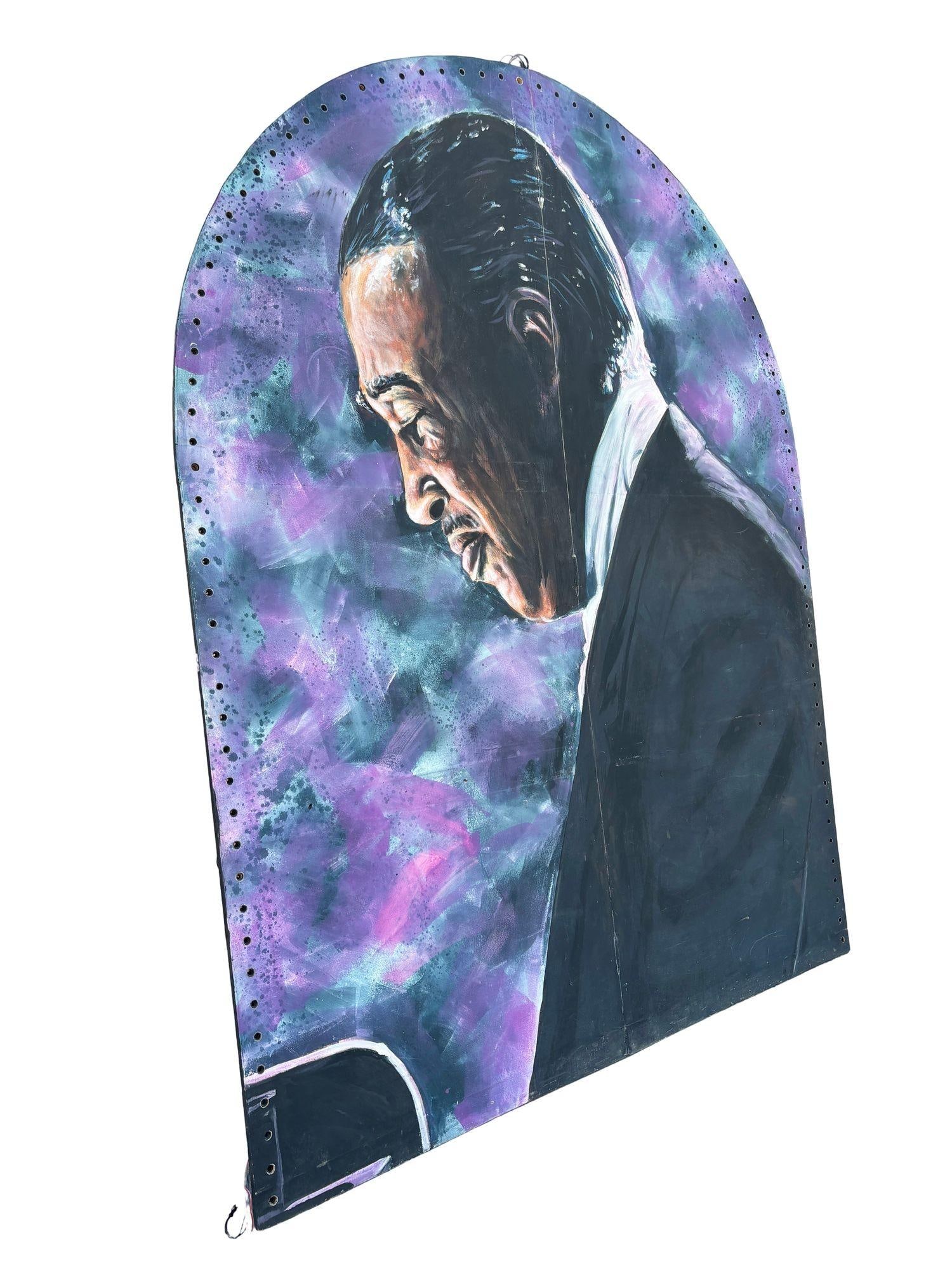 10' Foot Tall Oil on Canvas Portrait of Count Basie Light Up Folding Screen - 4