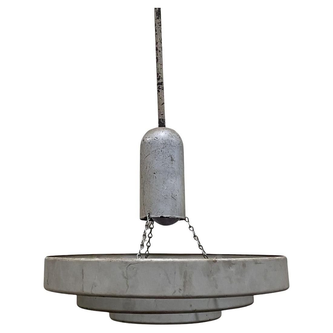 Mid-Century "Saturn" Ceiling Steel 15" Pendant by Kurt Versen, 6 Available: Title: Mid-Century "Saturn" Ceiling Steel 15" Pendant by Kurt Versen, 6 Available Description: Kurt Versen designed "Saturn" ceiling light featuring a stacked steel ring light shade suspended by wire