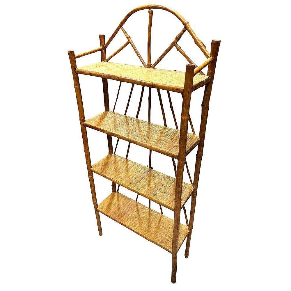 Late Victorian Aesthetic Movement Tiger Bamboo & Grass Matt Chippendale Shelf - 2