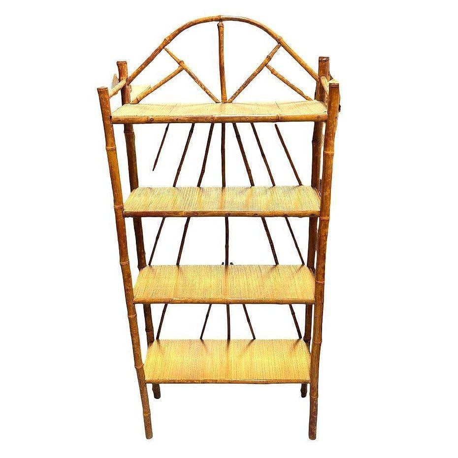 Late Victorian Aesthetic Movement Tiger Bamboo & Grass Matt Chippendale Shelf - 8