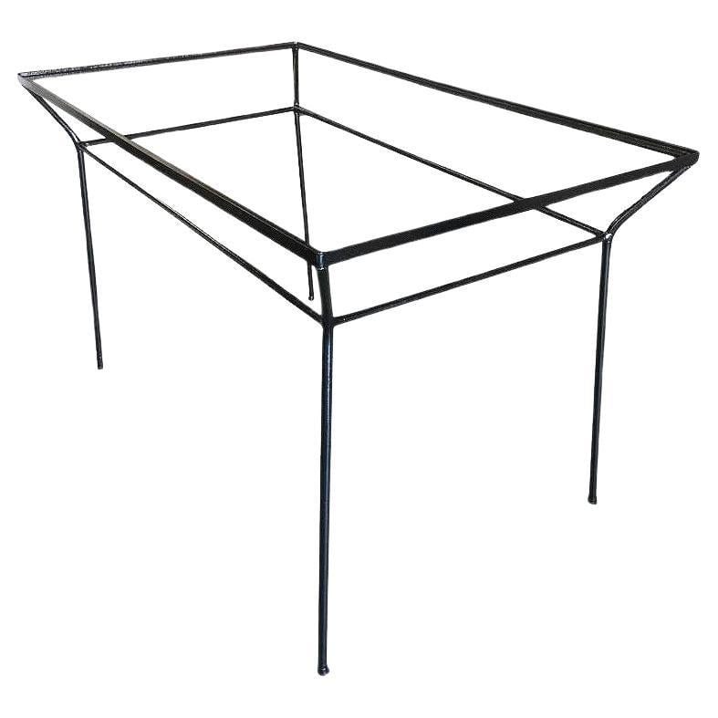 Rare Art Deco Geometric Black Iron Patio/Outdoor Table w/ Glass Top: Title: Rare Art Deco Geometric Black Iron Patio/Outdoor Table w/ Glass Top Description: Rare Art Deco era black iron outdoor dining table featuring a geometric design and petite frame. Dimensions