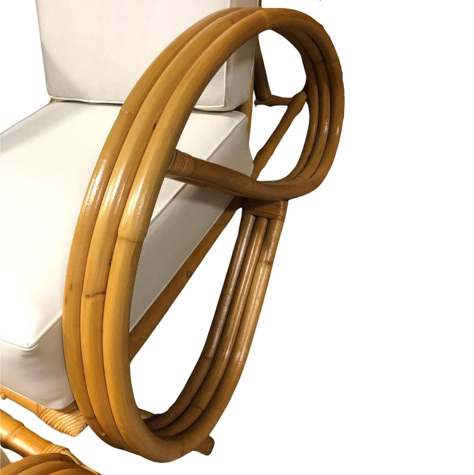 Restored 3-Strand 3/4 Pretzel Rattan Adjustable Reclining Lounge Chair w Ottoman - 13