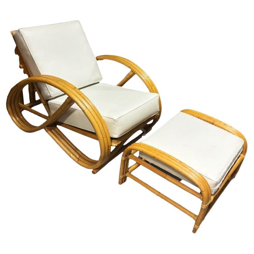 Restored 3-Strand 3/4 Pretzel Rattan Adjustable Reclining Lounge Chair w Ottoman (1 of 20)