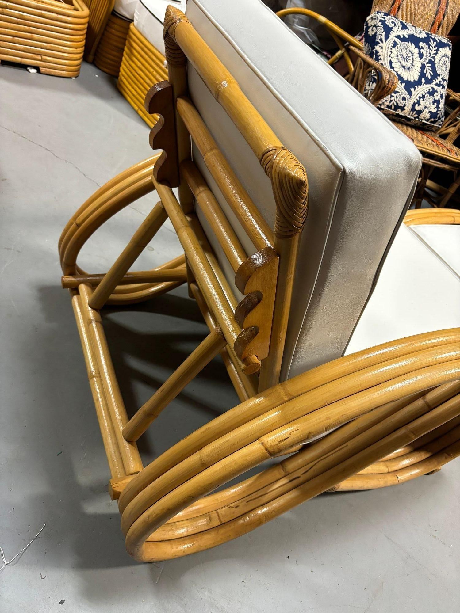 Restored 3-Strand 3/4 Pretzel Rattan Adjustable Reclining Lounge Chair w Ottoman - 2