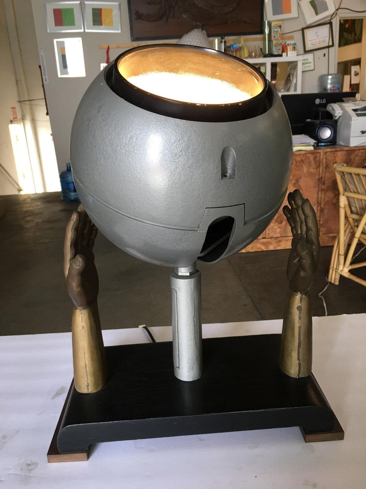 Original Surrealism Bronze Hands and Spotlight Table Lamp - 3
