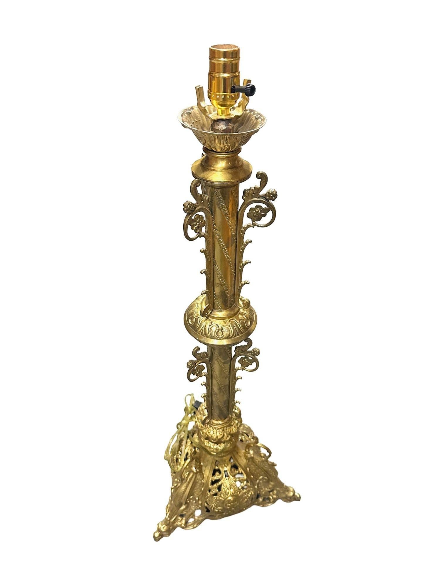 Hollywood Regency Neo-Gothic Scrolling Solid Brass Dragon Table Lamp - 8