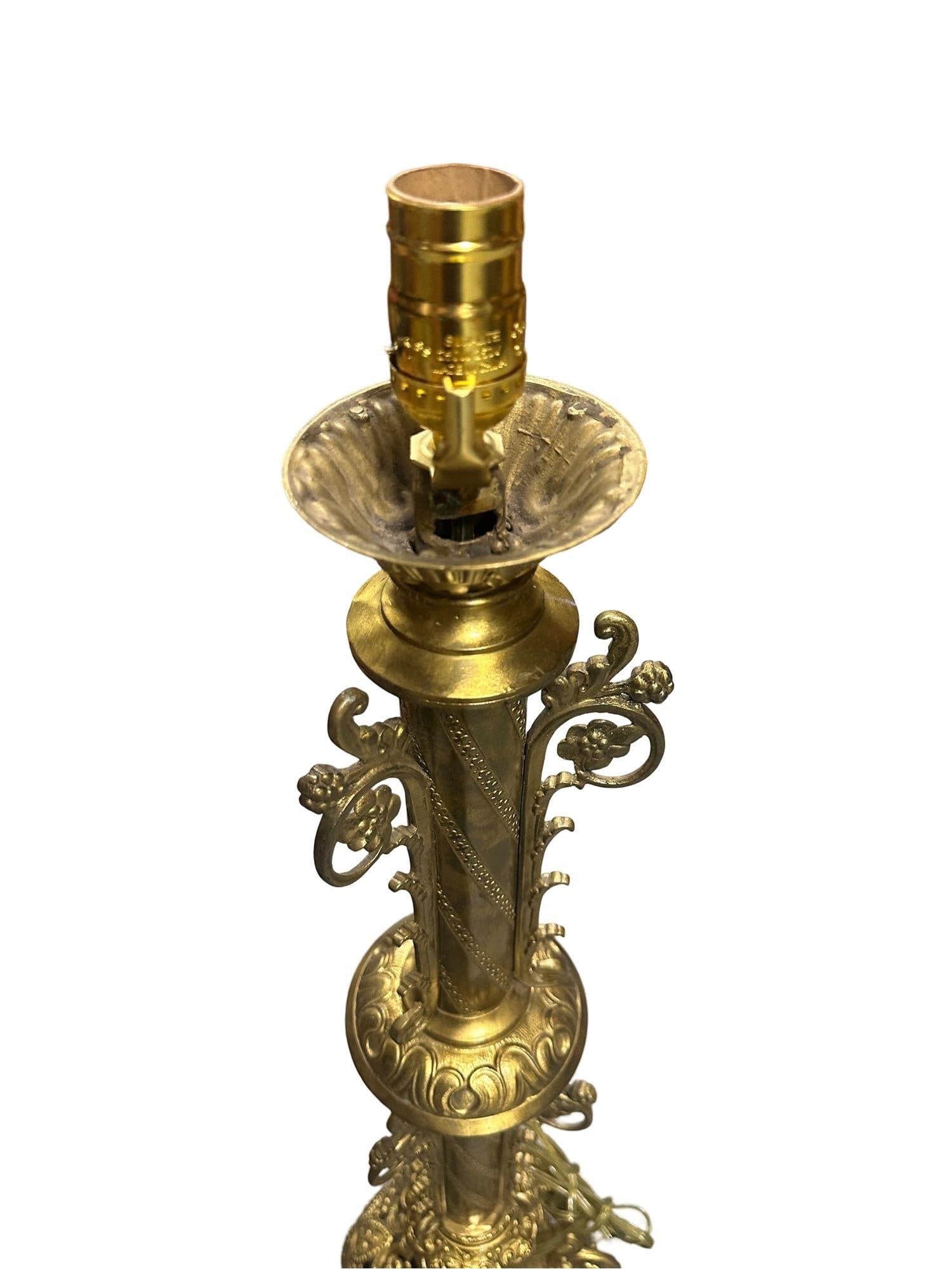 Hollywood Regency Neo-Gothic Scrolling Solid Brass Dragon Table Lamp - 9