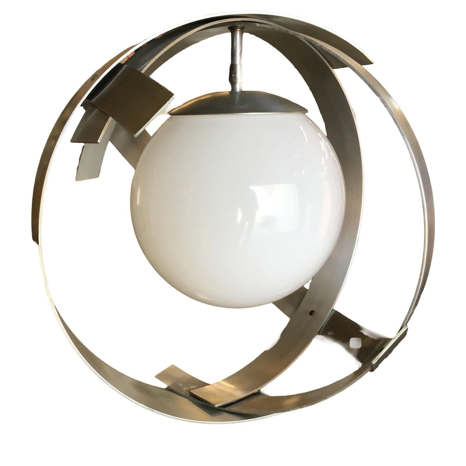 Midcentury Abstract Aluminum Strip Ribbon Globe Chandelier - 16