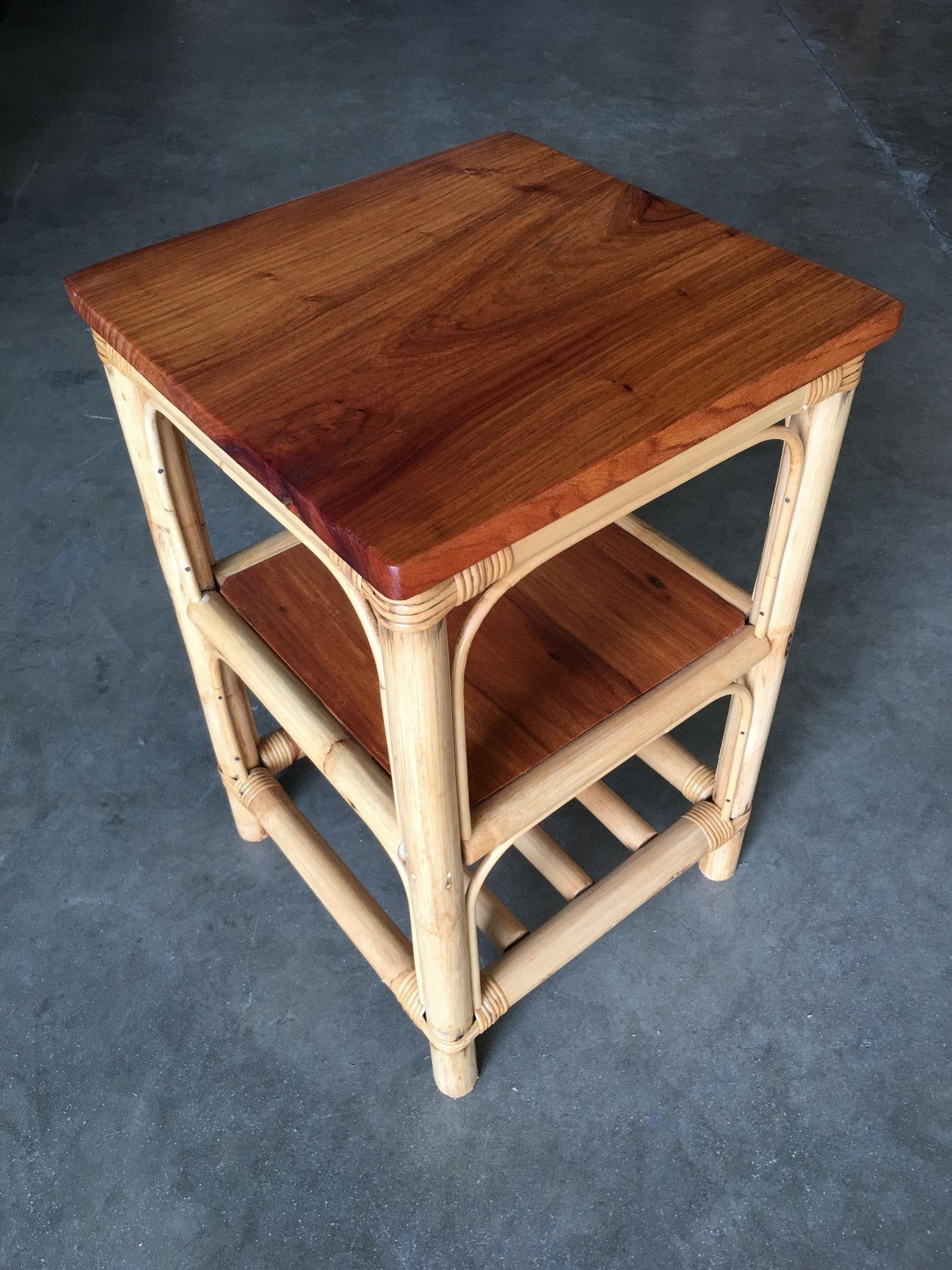 Restored Rattan Square Side Drink Table - 11