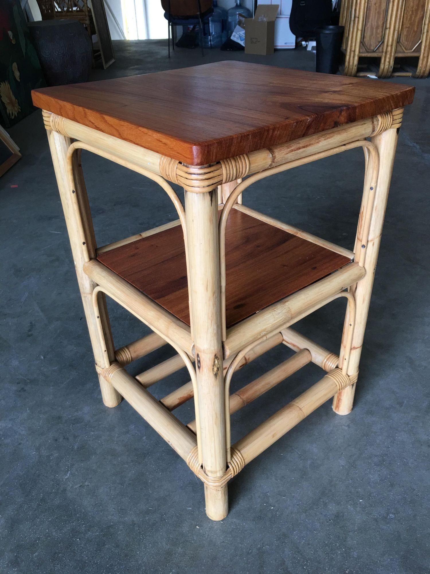 Restored Rattan Square Side Drink Table - 4