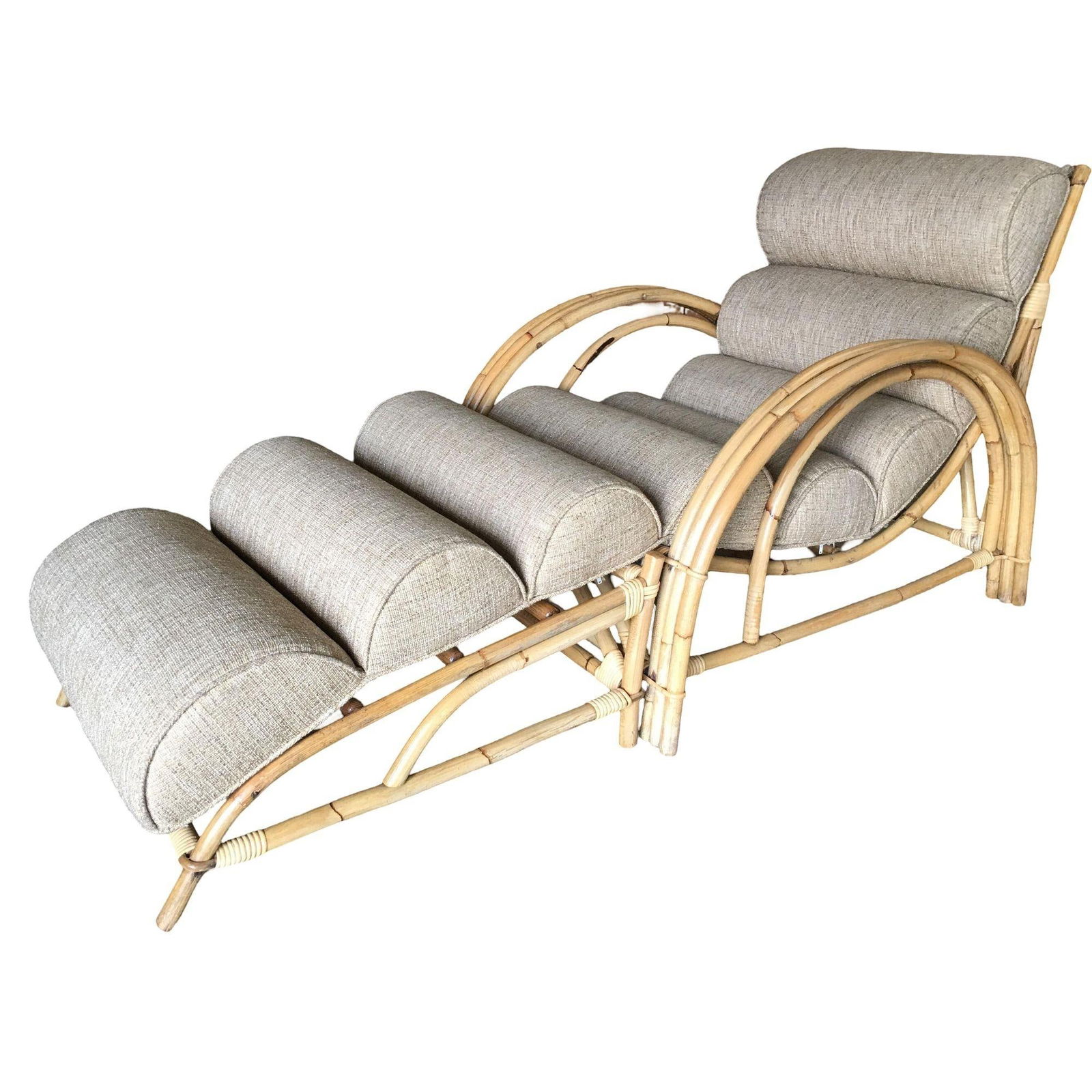 Restored 1938 Three-Strand "Double-Loop" Rattan Chaise Lounge w/ Ottoman - 15