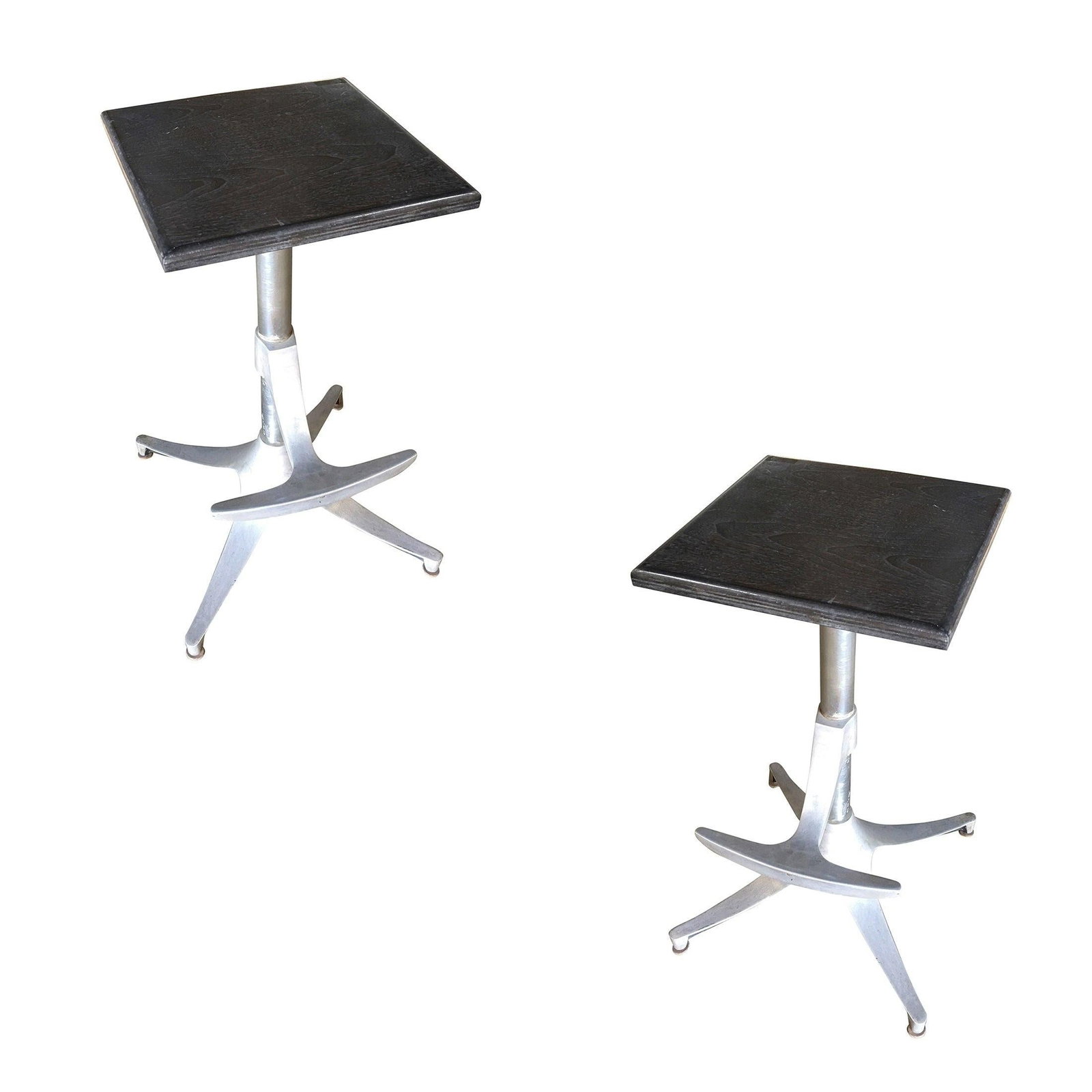 Custom Repurposed Mid Century Bar Stool w/ Teak Seat, Pair: Title: Custom Repurposed Mid Century Bar Stool w/ Teak Seat, Pair Description: Custom pair of reclaimed mid century bar stools featuring a 1950's Knoll style cast aluminum bar stool base with a custom