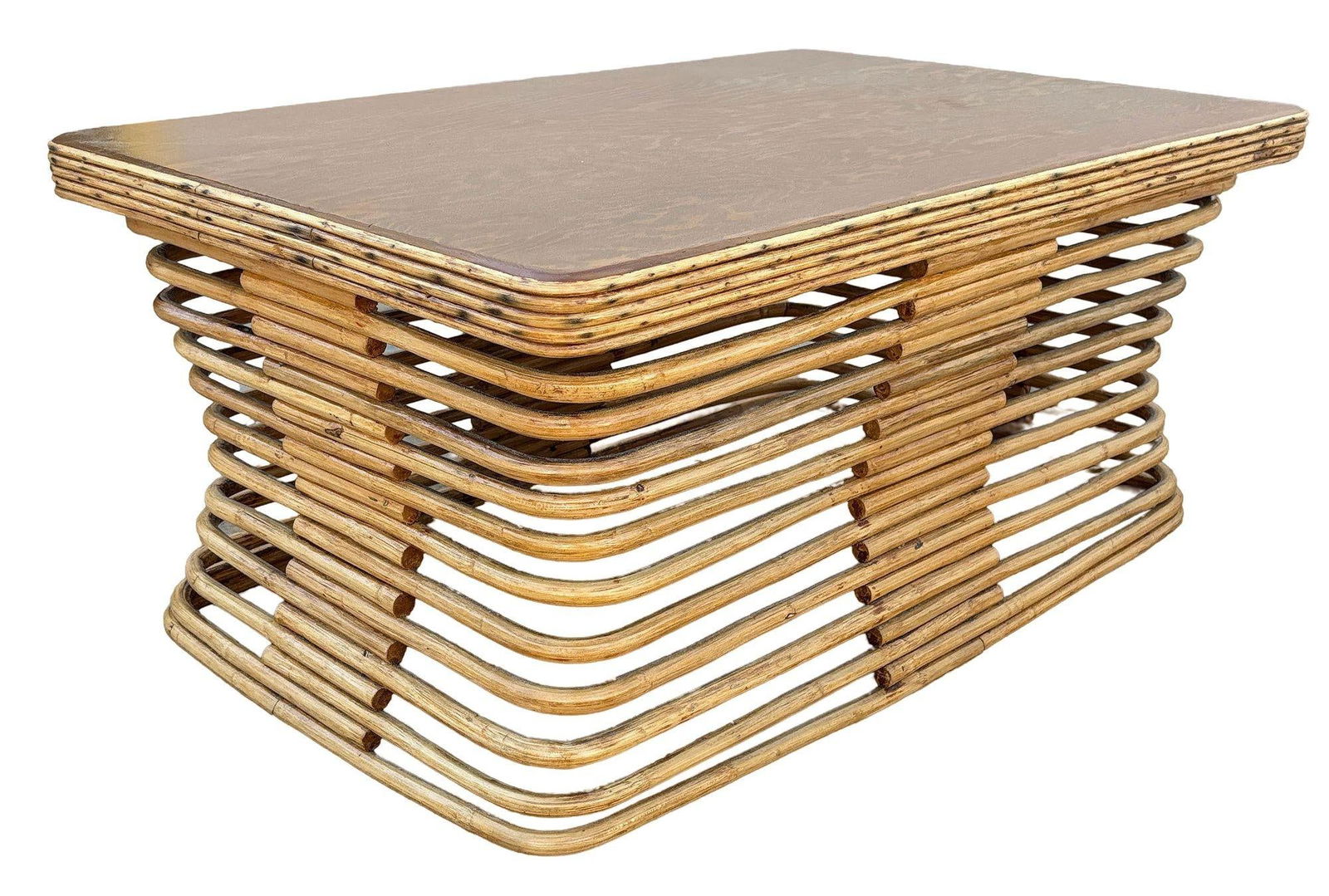 Restored Hourglass Rattan and Mahogany Coffee Table - 3