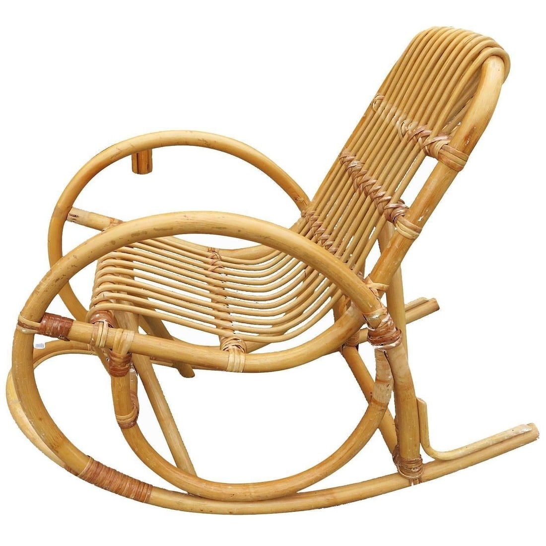 Restored Vintage Rare Snake Arm Rattan Children's Rocking Chair - 6