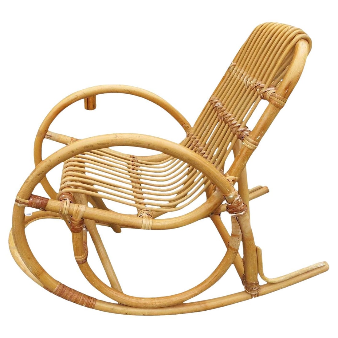 Restored Vintage Rare Snake Arm Rattan Children's Rocking Chair - 7