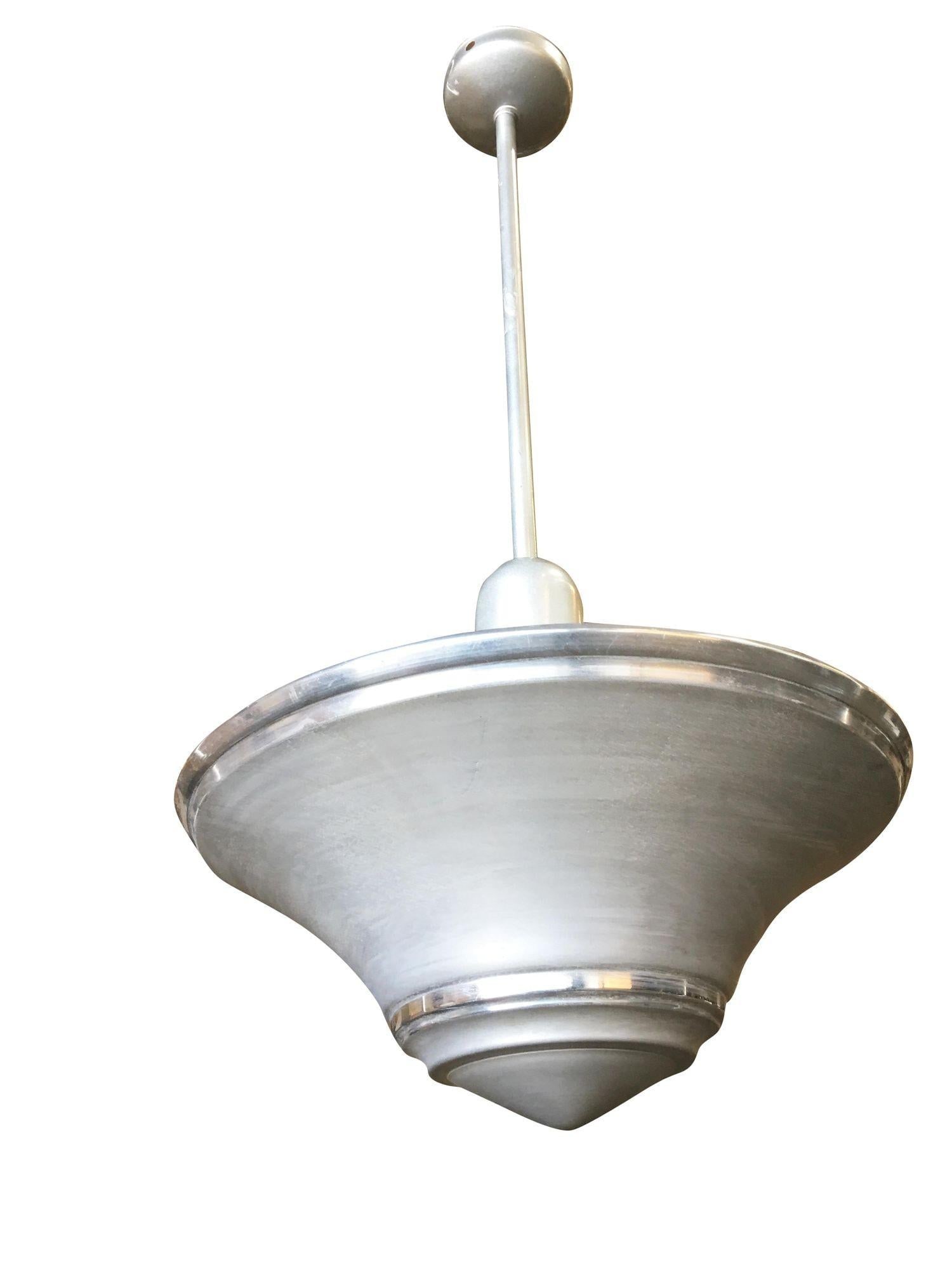 Art Deco Spun Aluminum Saucer Ceiling Pendant Lamp, 6 Available - 9