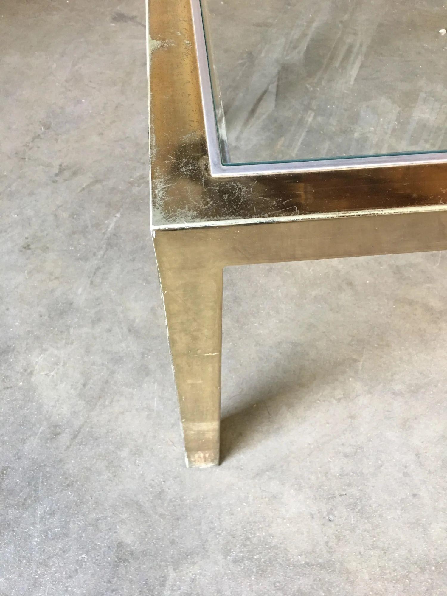 Milo Baughman Style Brass Glass Top Side Table - 12