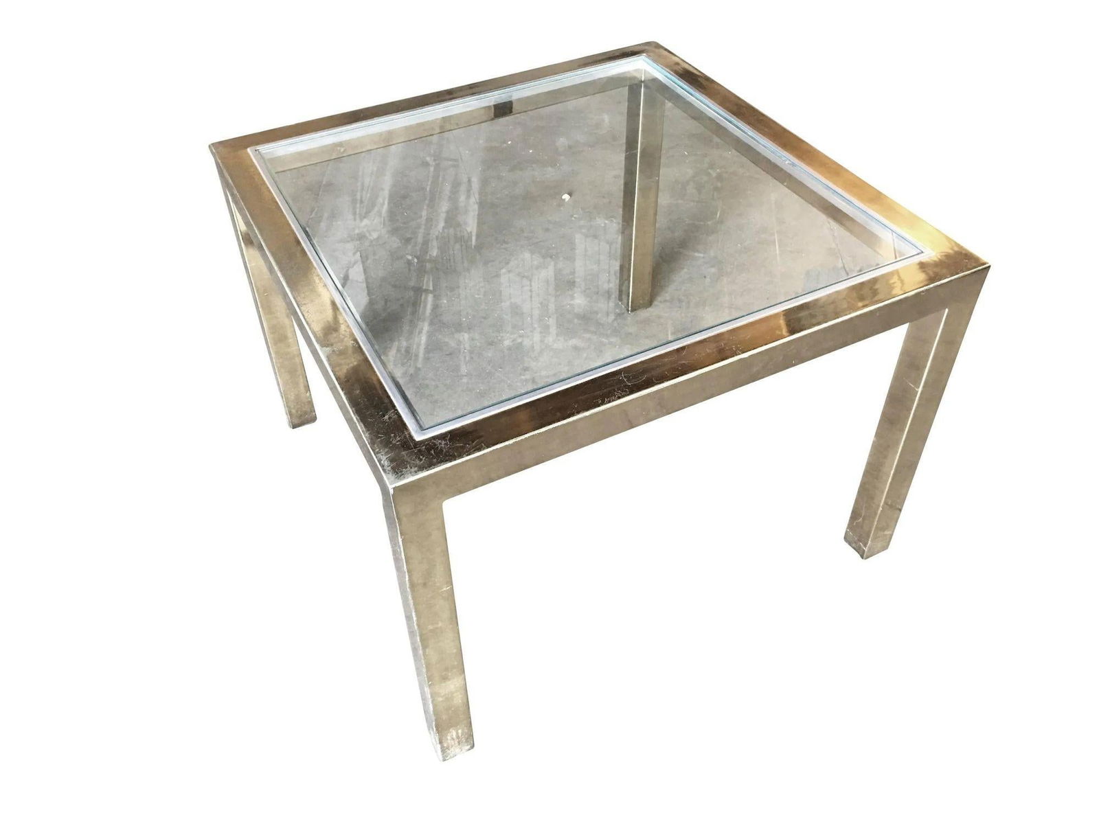 Milo Baughman Style Brass Glass Top Side Table - 2