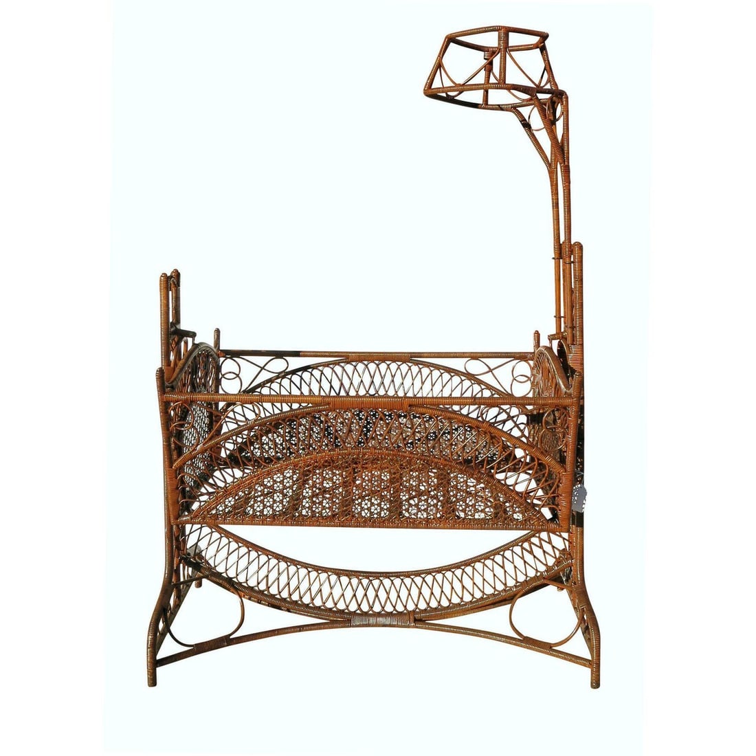 Restored Late Victorian Wicker & Bamboo Swinging Cradle - 4
