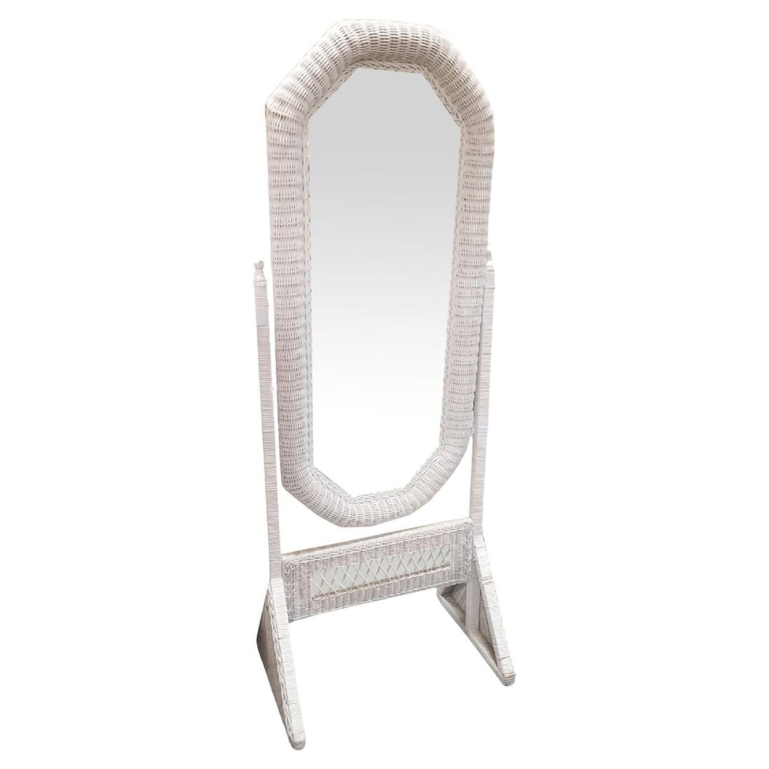 Restored White Rattan Wicker Full Length Cheval Mirror - 13