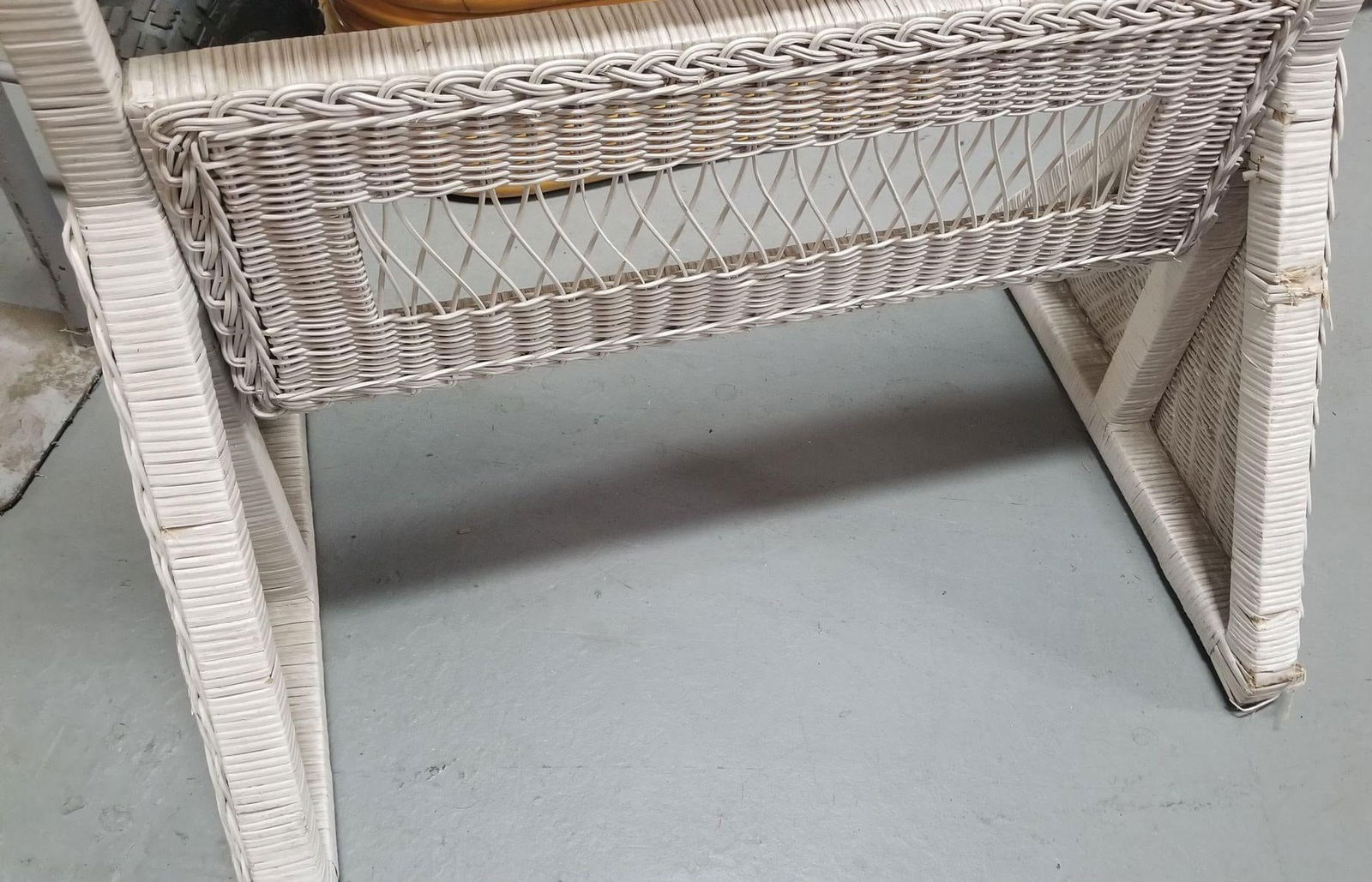 Restored White Rattan Wicker Full Length Cheval Mirror - 6