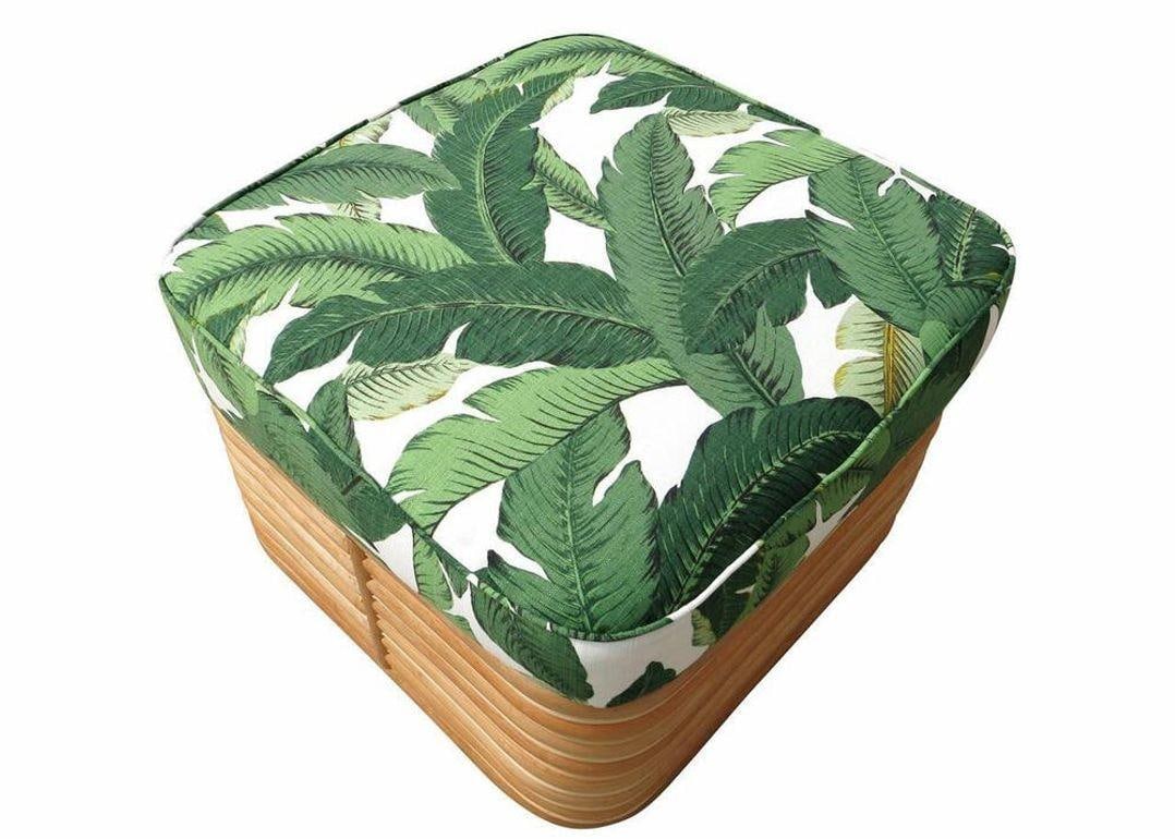 Restored Rattan Fan Arm Lounge Chair With Ottoman Set - 14