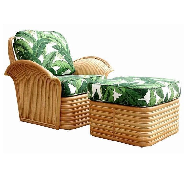 Restored Rattan Fan Arm Lounge Chair With Ottoman Set - 15