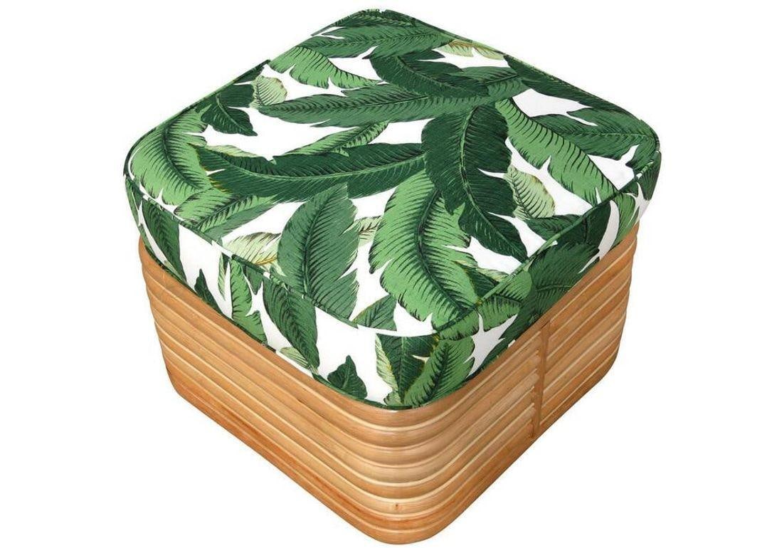 Restored Rattan Fan Arm Lounge Chair With Ottoman Set - 4