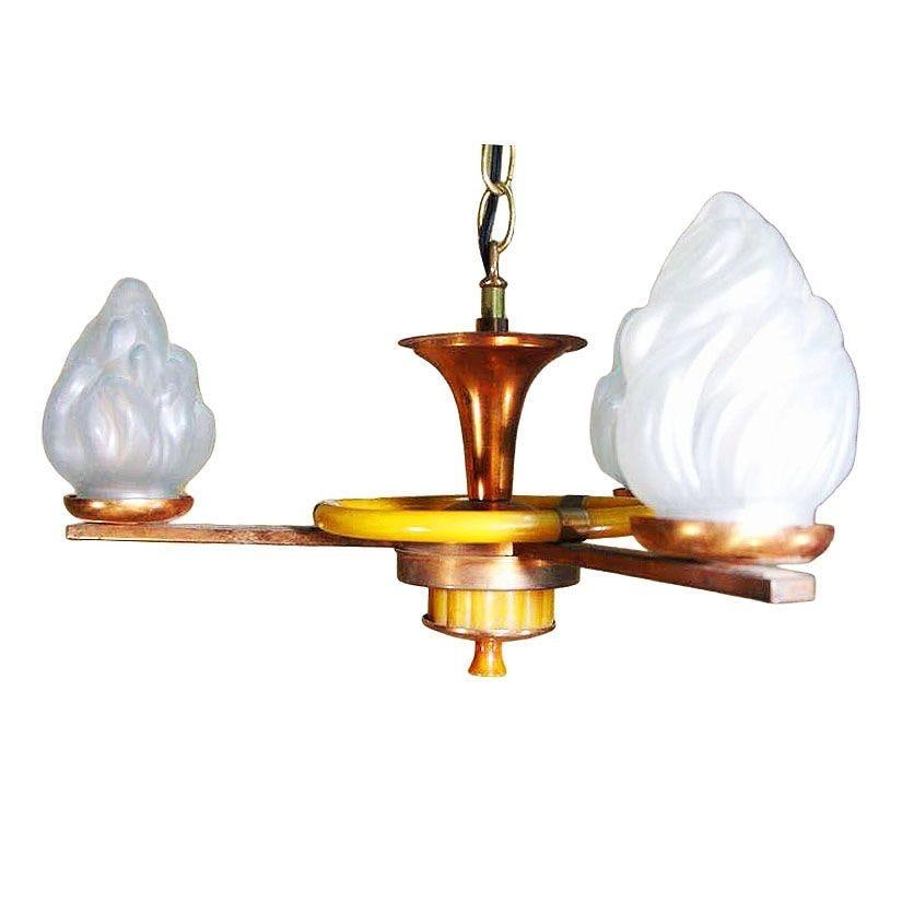 Copper Chandelier with Frosted Torch Glass by Chase - 4