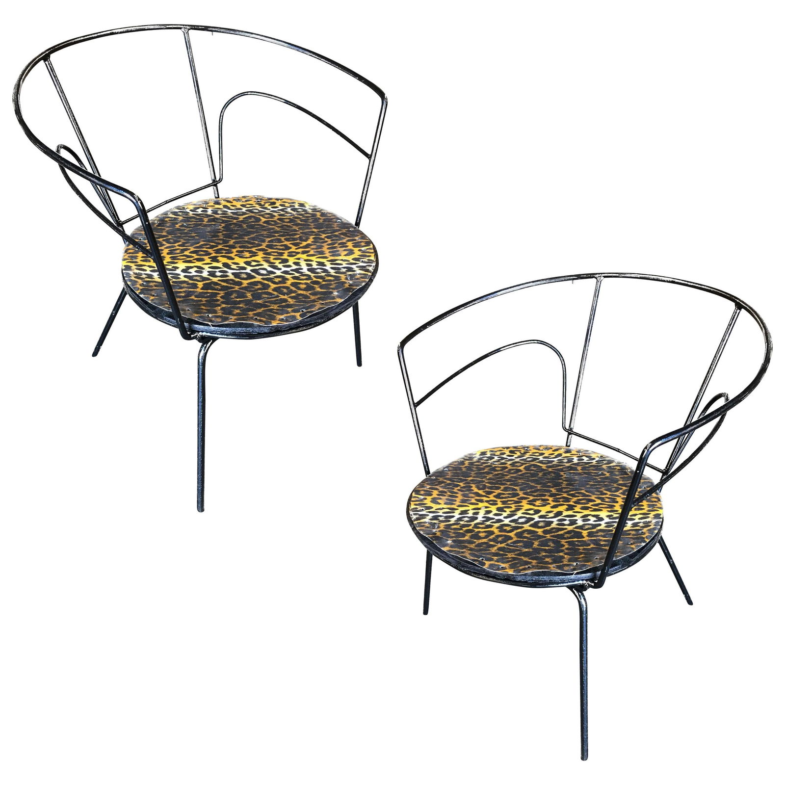 Atomic Age Iron Wire Side Armchair w/ Leopard Print Seat, Pair - 7