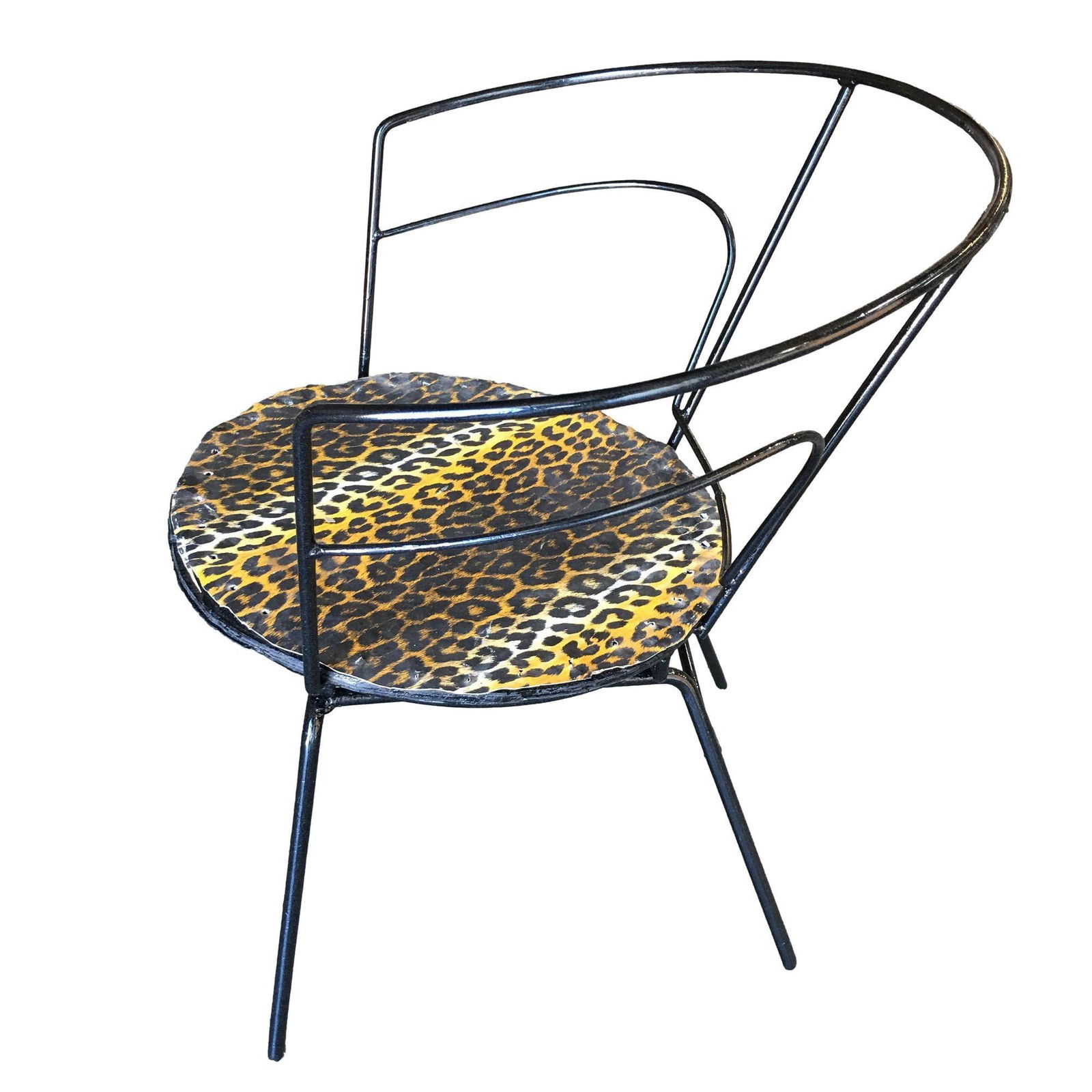 Atomic Age Iron Wire Side Armchair w/ Leopard Print Seat, Pair - 9