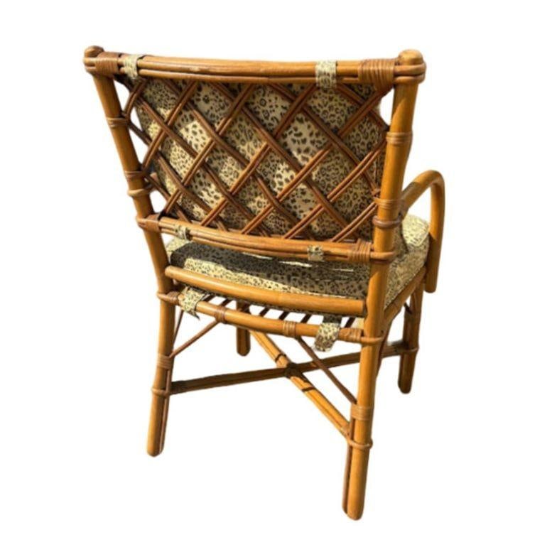 Restored Mid-century Rattan Dining Table & Chairs w/ Leopard Print Cushions - 2