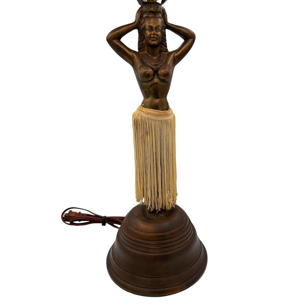 Mid-Century Hawaiian Hula Girl Copper Table Lamp by Dodge w/ Wicker Shade - 5