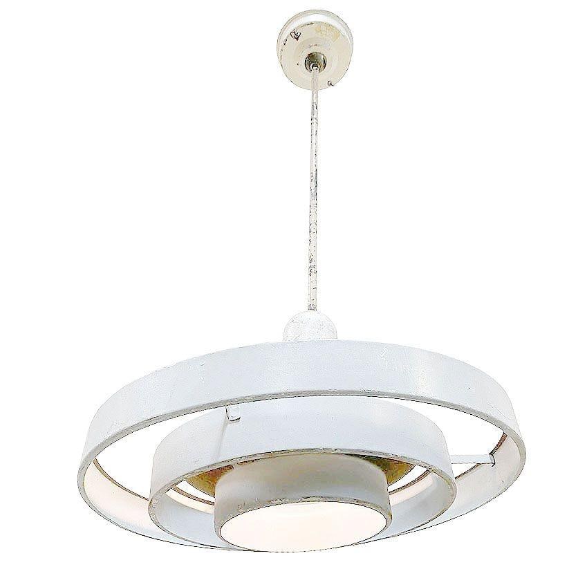 Mid-Century Saturn Ceiling Steel 20" Hooded Pendant by Kurt Versen, 6 Available - 6