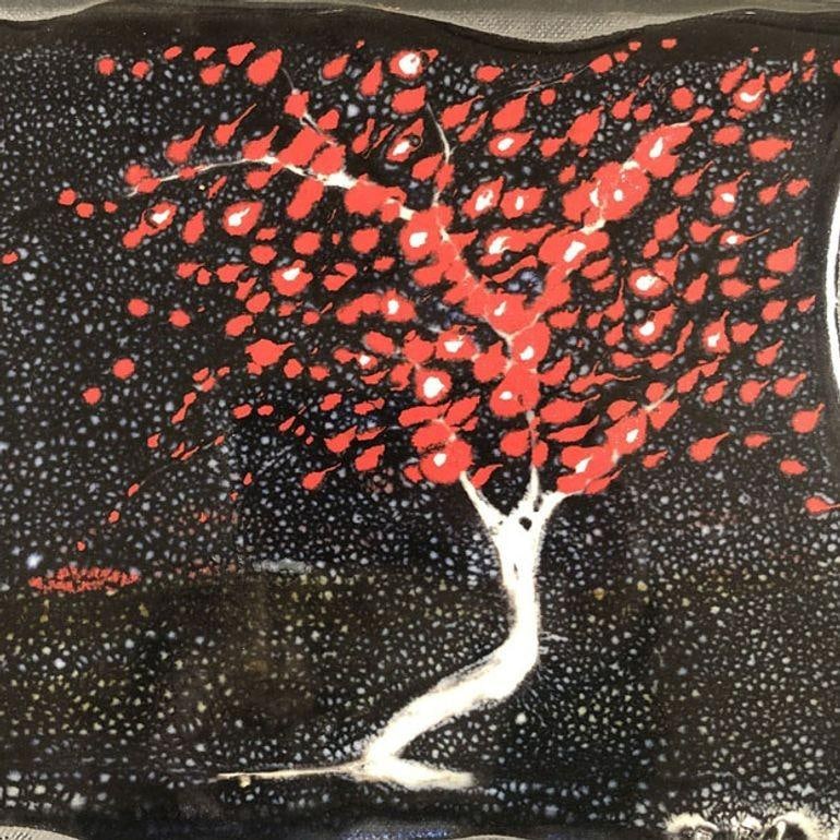 Silver Metal Tree Landscape with Fall Leaves Framed Pottery by Tom Turnbull - 4
