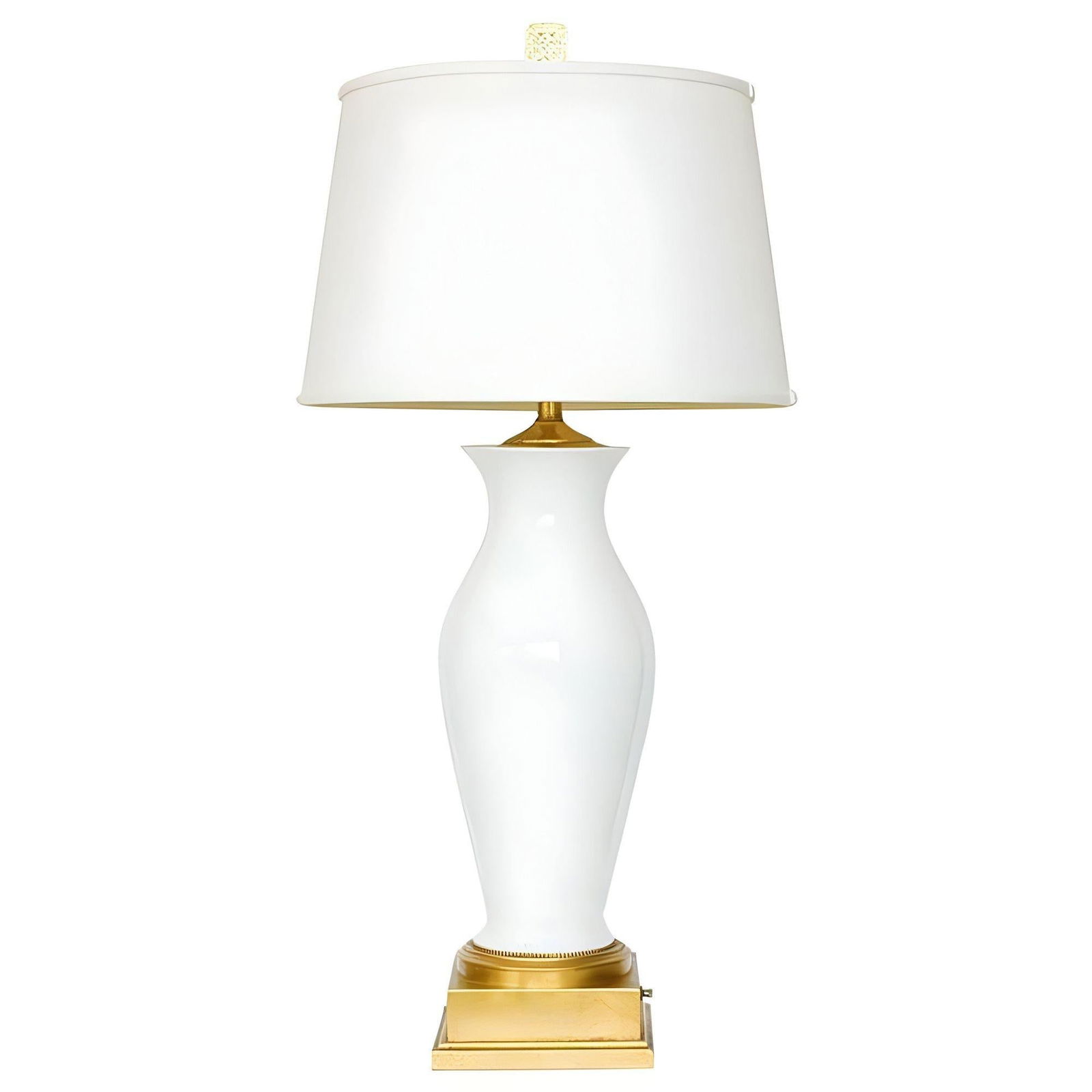 High Style Mid-century White Porcelain & Gold Leaf Table Lamp w/ Shade - 3