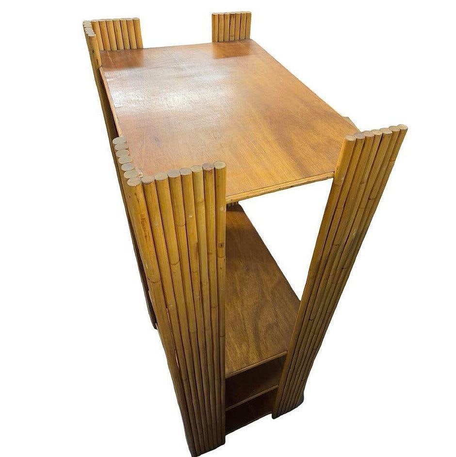 Restored Vertically Stacked Rattan 4-tier Rattan & Mahogany Etager Display Shelf - 2