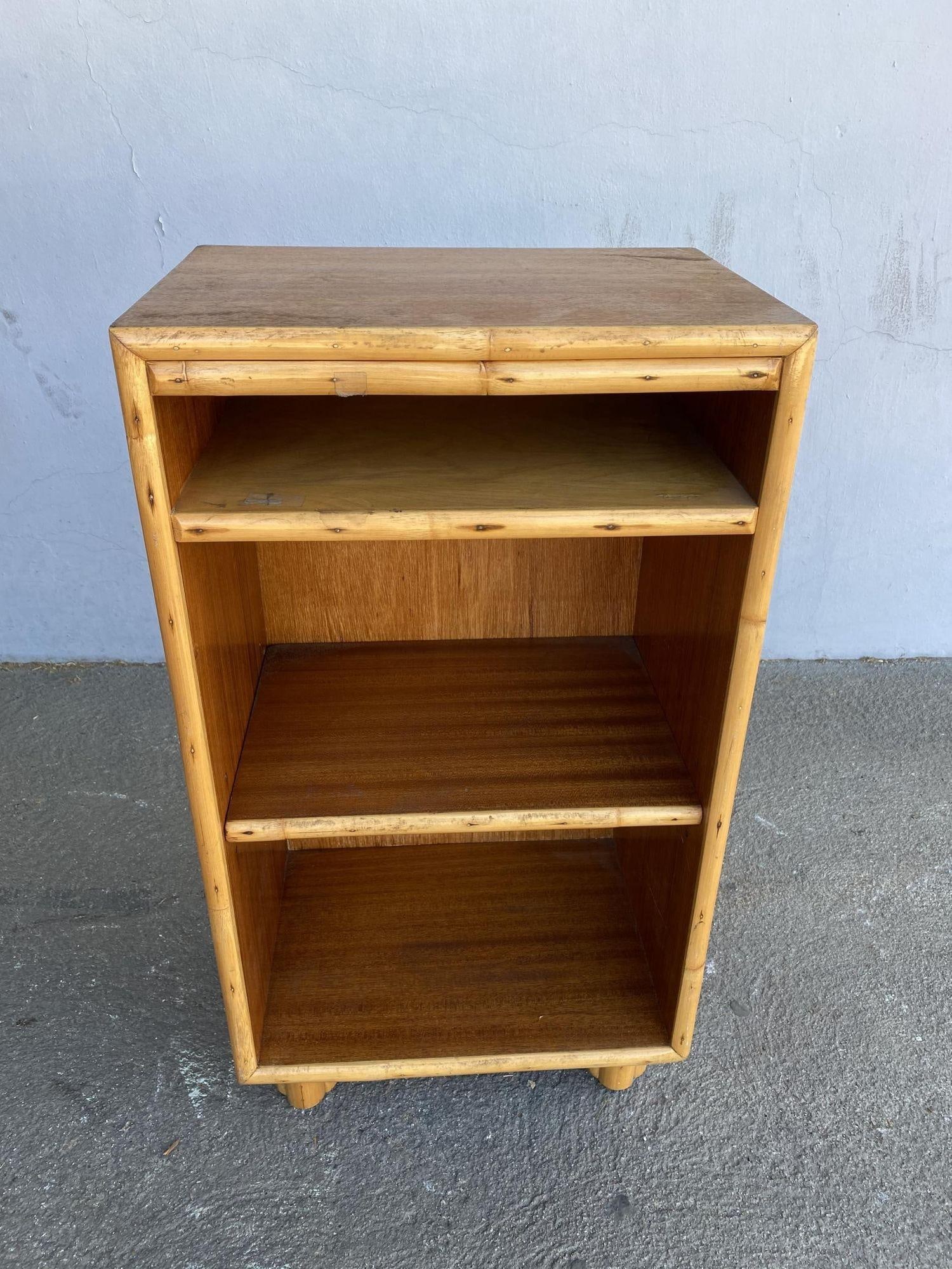 Restored Mahogany Bedside Table with Rattan Border - 3
